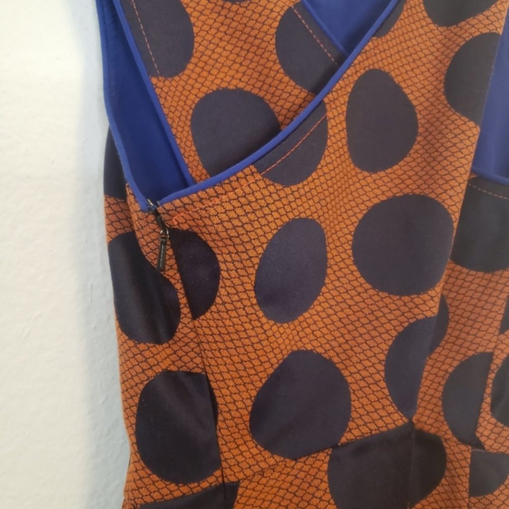 Anthropologie Size 0 Maeve Rokin Orange Blue Criss Cross Back Polka Dot Dress - Picture 10 of 10